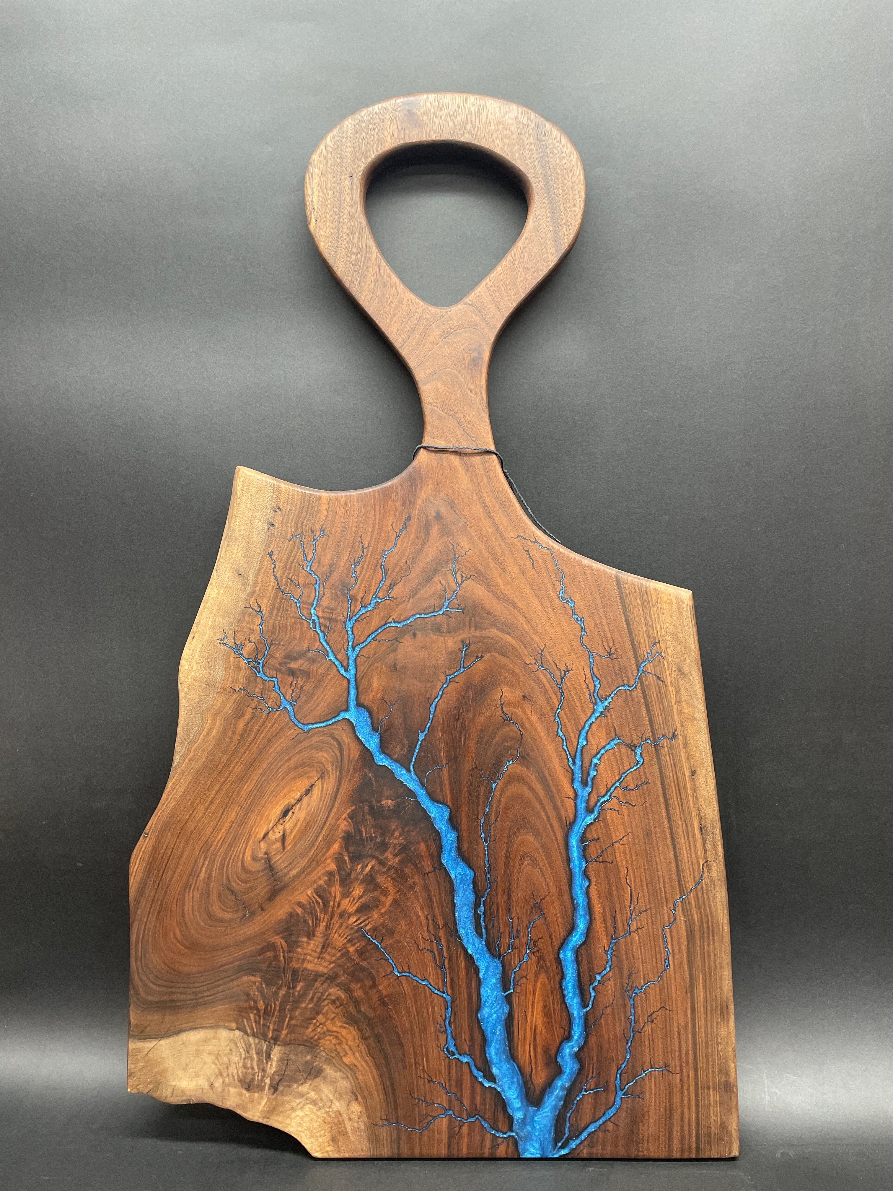 #56 Live Edge Walnut Blue Fractal Burned Charcuterie Board