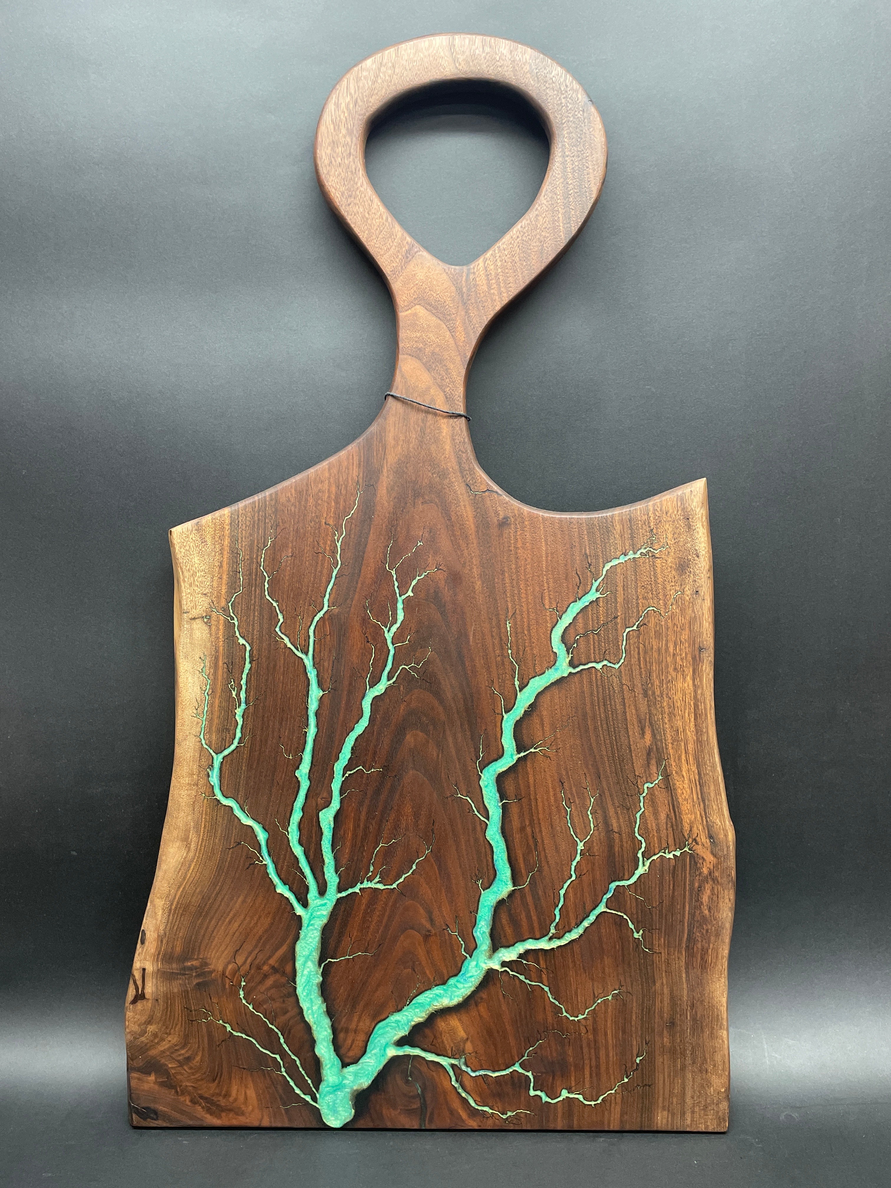 #57 Live Edge Walnut Green Fractal Burned Charcuterie Board